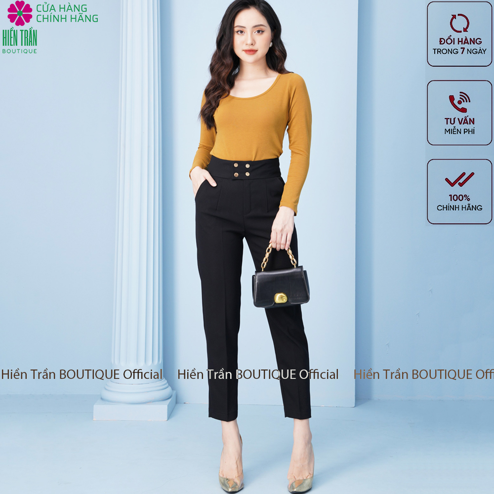 Quần baggy nữ Hiền Trần BOUTIQUE cạp cao vải Vitex cao cấp quần công sở 4 cúc bấm sang trọng thanh lịch