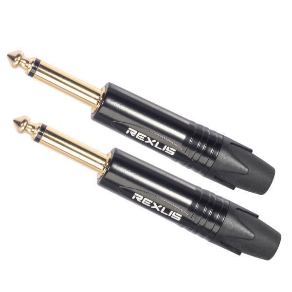 2X 6.35mm Stereo Jack Plug for DIY Audio Soldering for Microphone Guitar Black
