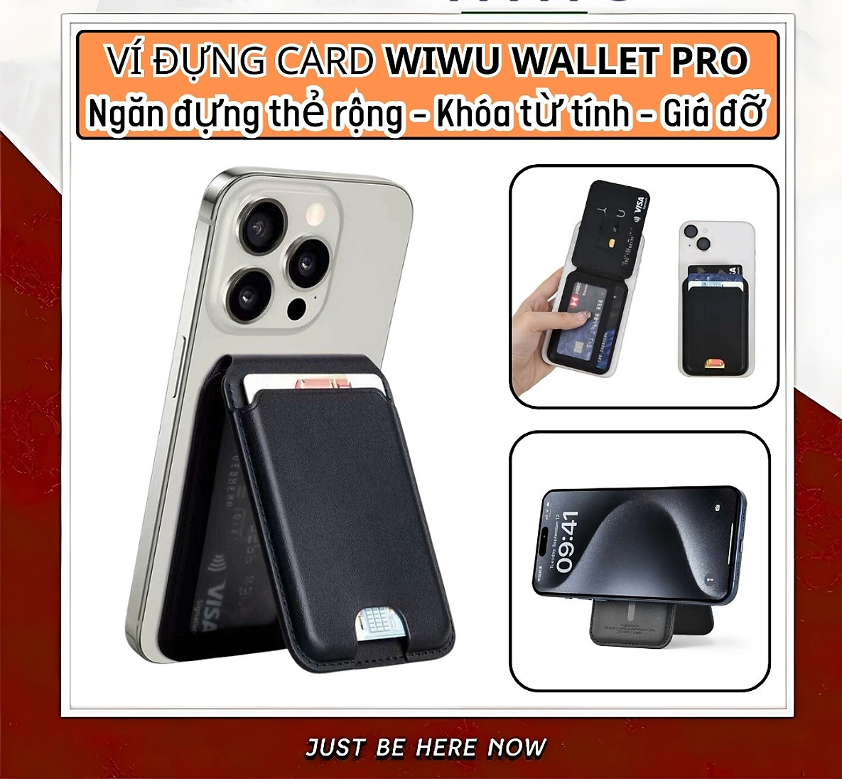 Ví da đựng Card từ tính WiWU Mag Wallet Pro ATM Visa tích hợp giá đỡ đa năng Card Holder cho iPhone 16 15 14 13 12 S22 S23 S24 Z FLlip Fold - Hàng nhập khẩu