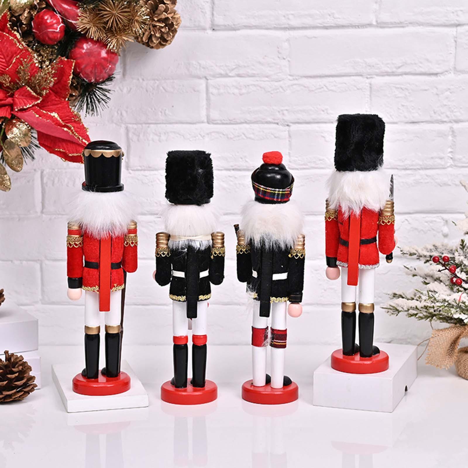4Pcs Christmas Nutcracker Ornament Sculpture Cartoon Figurine Wooden Nutcracker Doll for Xmas Party Holiday Home Decor Gifts