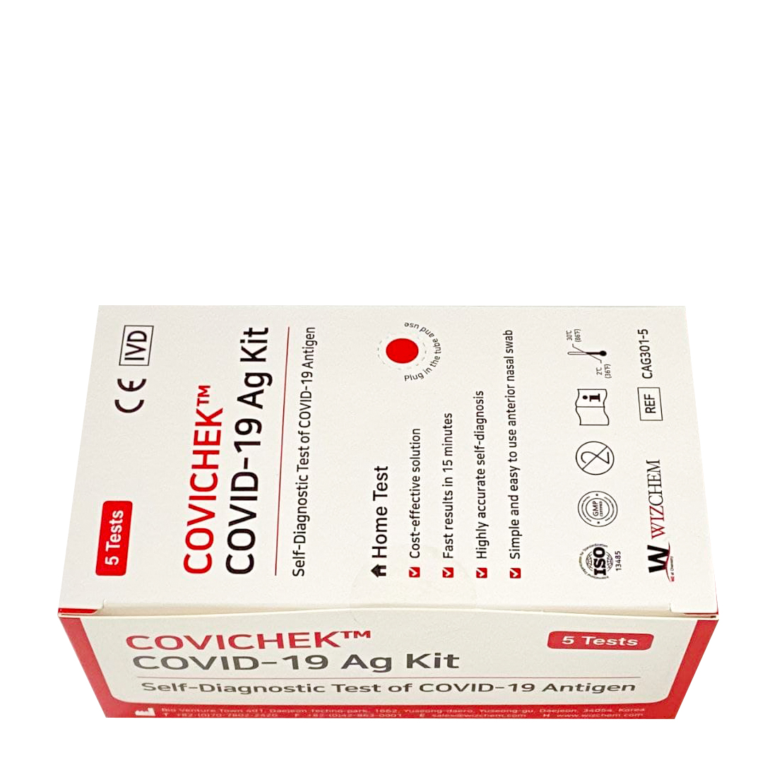 Dụng cụ xét nghiệm nhanh COVID-19 COVICHEK COVID-19 Ag Kit (Hộp 5 bộ kit)