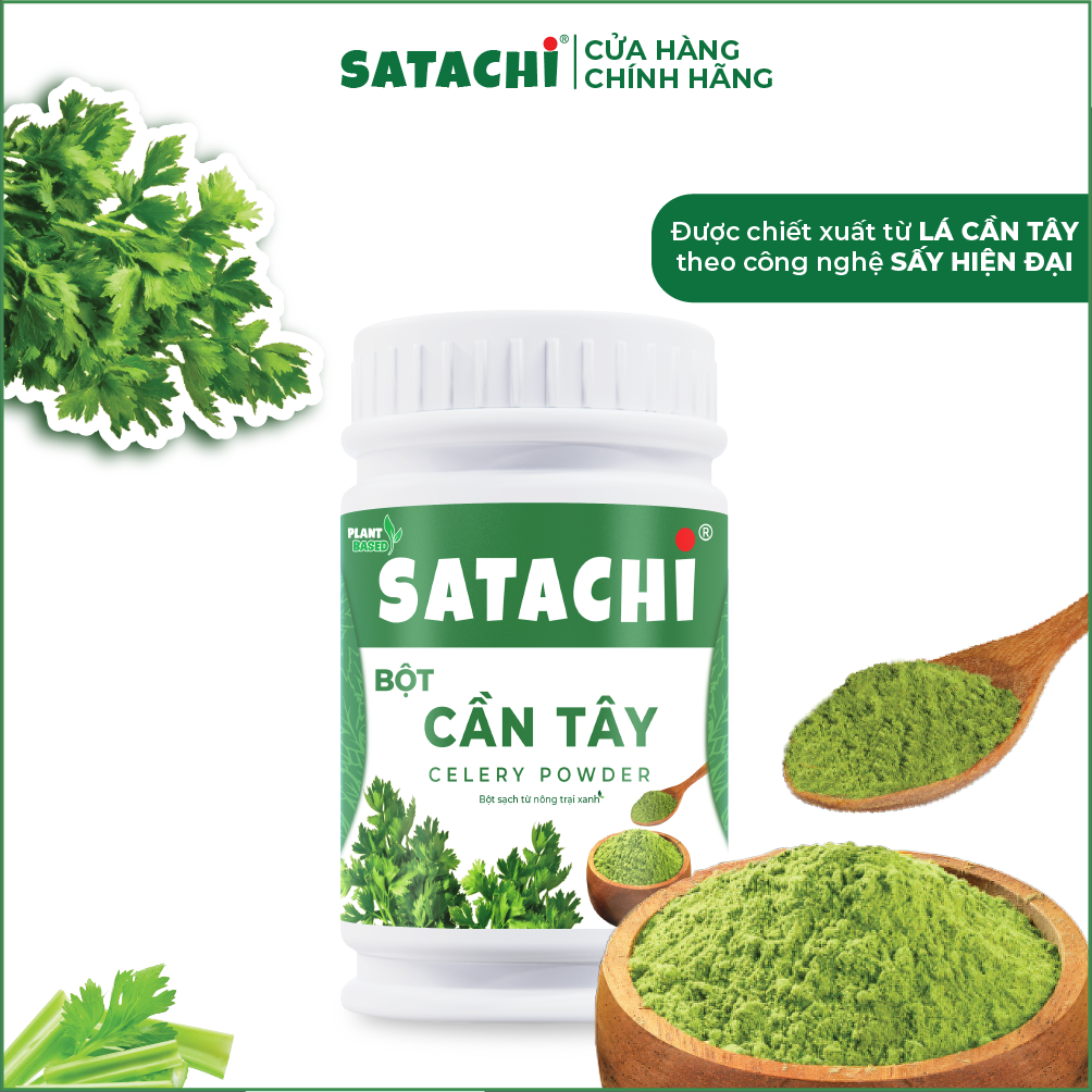 Bột Cần Tây nguyên chất SATACHI. Giảm huyết áp, tim mạch khỏe mạnh, giảm cân hiệu quả, thanh lọc cơ thể. Hộp 318g