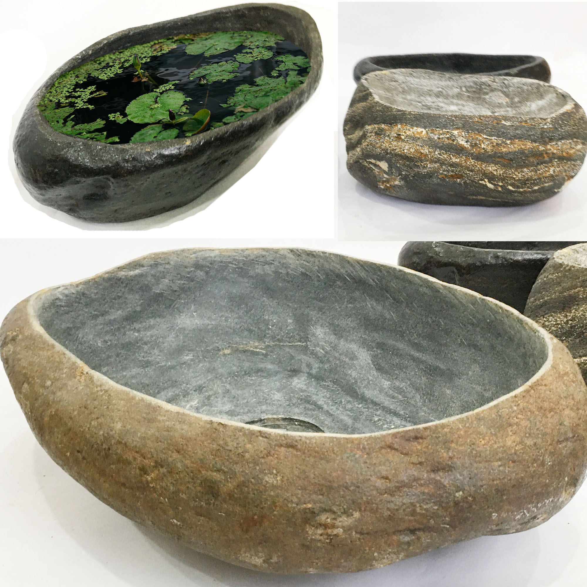 Chậu đá cuội trồng cây, nuôi cá, tiểu cảnh, bonsai, trồng sen - Lavabo chậu đá cuội tự nhiên