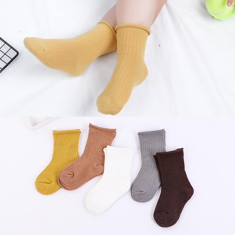 Vớ, Tất baby đơn màu Hàn Quốc cho bé cotton co giãn DỤNG CỤ ĂN DẶM MẸ BÍ ĐỎ