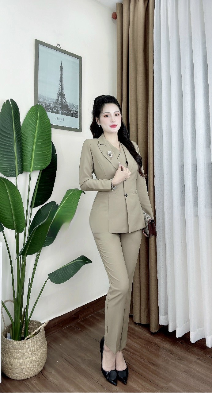 Bộ  áo Vest quần dài + Ghi Lê nữ