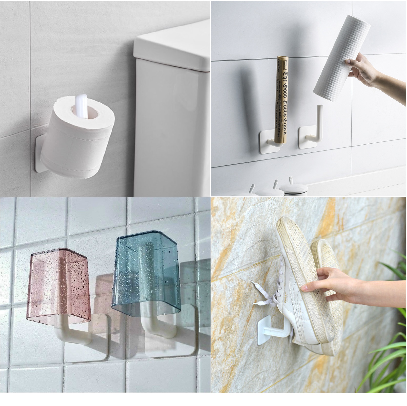 Giá Nhựa Treo Cuộn Giấy Vệ Sinh Cao Cấp, Tiện Lợi Cho Phòng Tắm - Nhà Bếp, Móc Dán Tường Đa Năng. Taky Home 4070