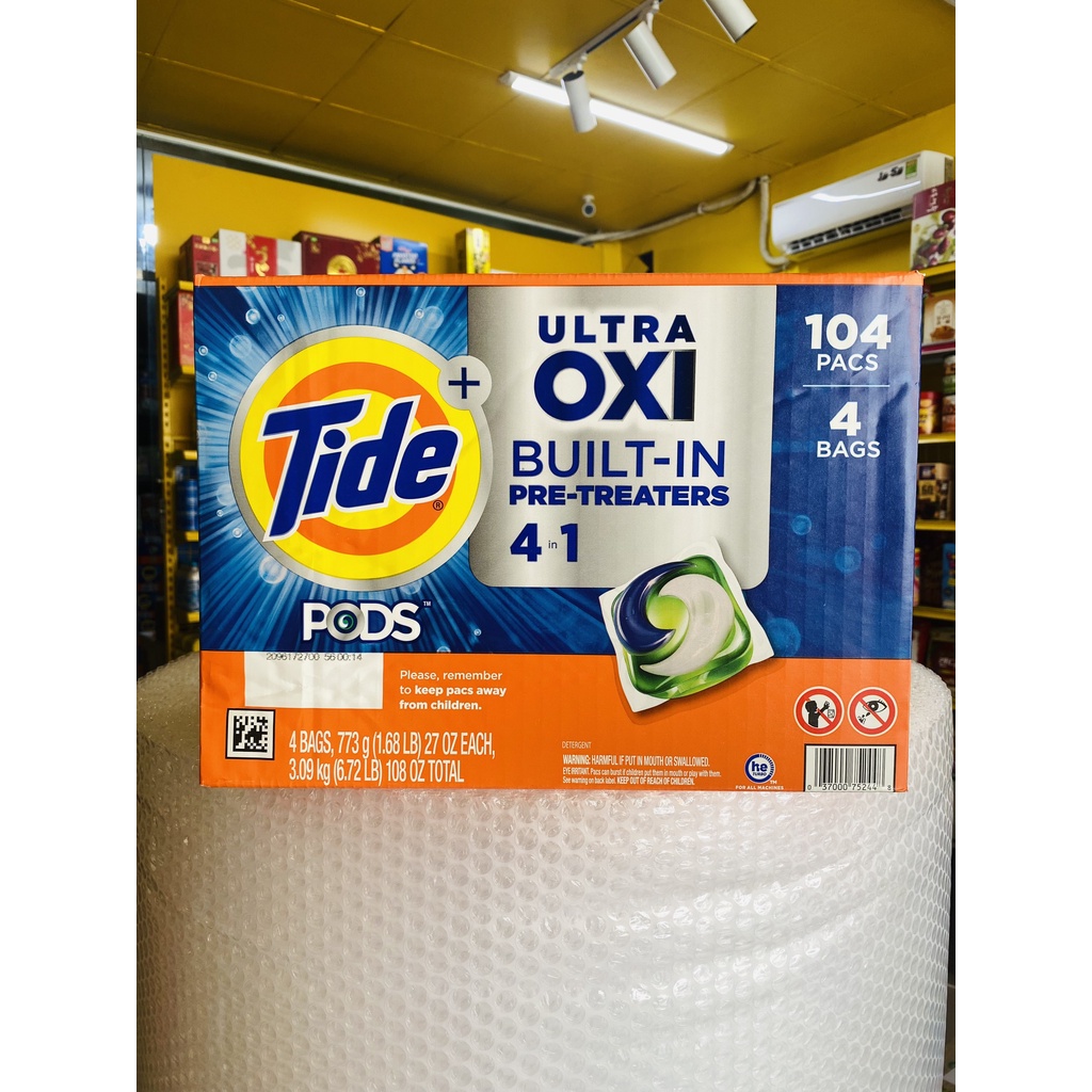 thùng 4 túi Viên Giặt Tide Pods 4in1 Ultra Oxi - Túi 773g (26 Viên/ 1 Túi) - Hàng Mỹ ( không có tem phụ- không xuất hóa đơn đỏ )