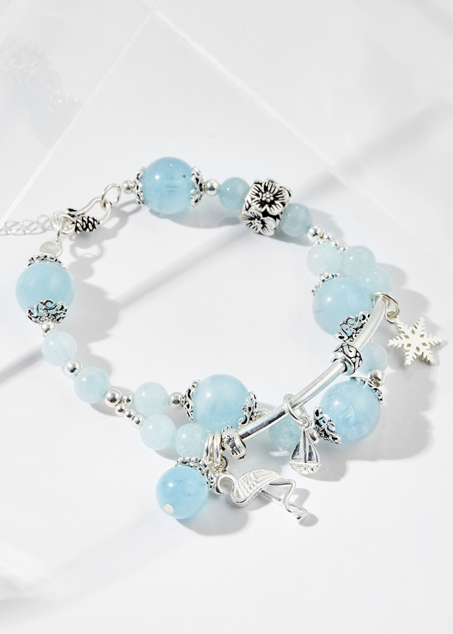 Vòng tay đá hải lam ngọc charm hồng hạc Ngọc Quý Gemstones