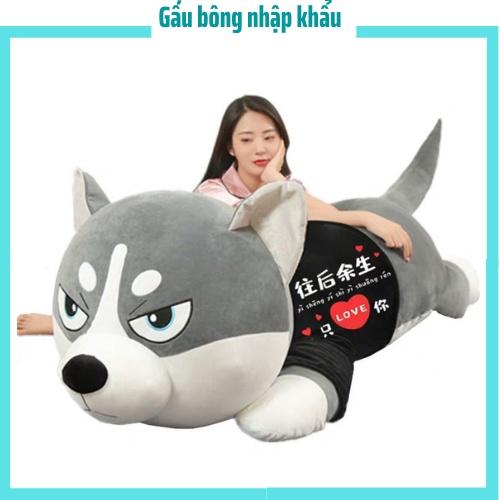 Gấu bông chó husky ngáo siêu to khổng lồ làm gối ôm quà tặng - gấu bông cao cấp size 1m -> 1m5