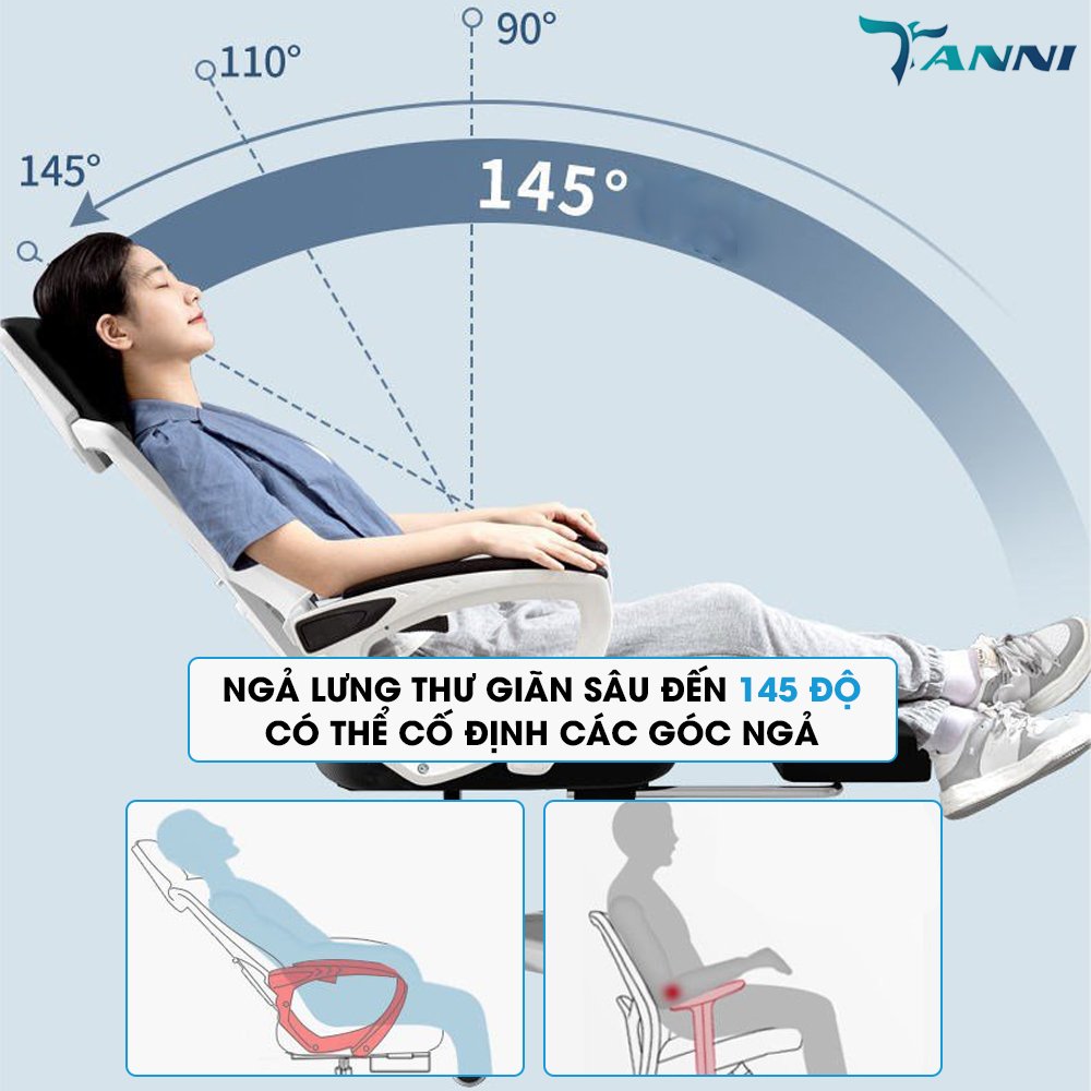 Ghế Xoay Văn Phòng Công Thái Học Ergonomic Có Ngả Lưng Gác Chân TANNI Premium 02 Plus, Ghế Xoay Gaming Cao Cấp Nhập Khẩu