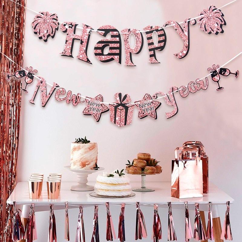 DÂY CỜ GIẤY TREO CHỮ HAPPY NEW YEAR PHỤ KIỆN TREO TRANG TRÍ TẾT NĂM MỚI