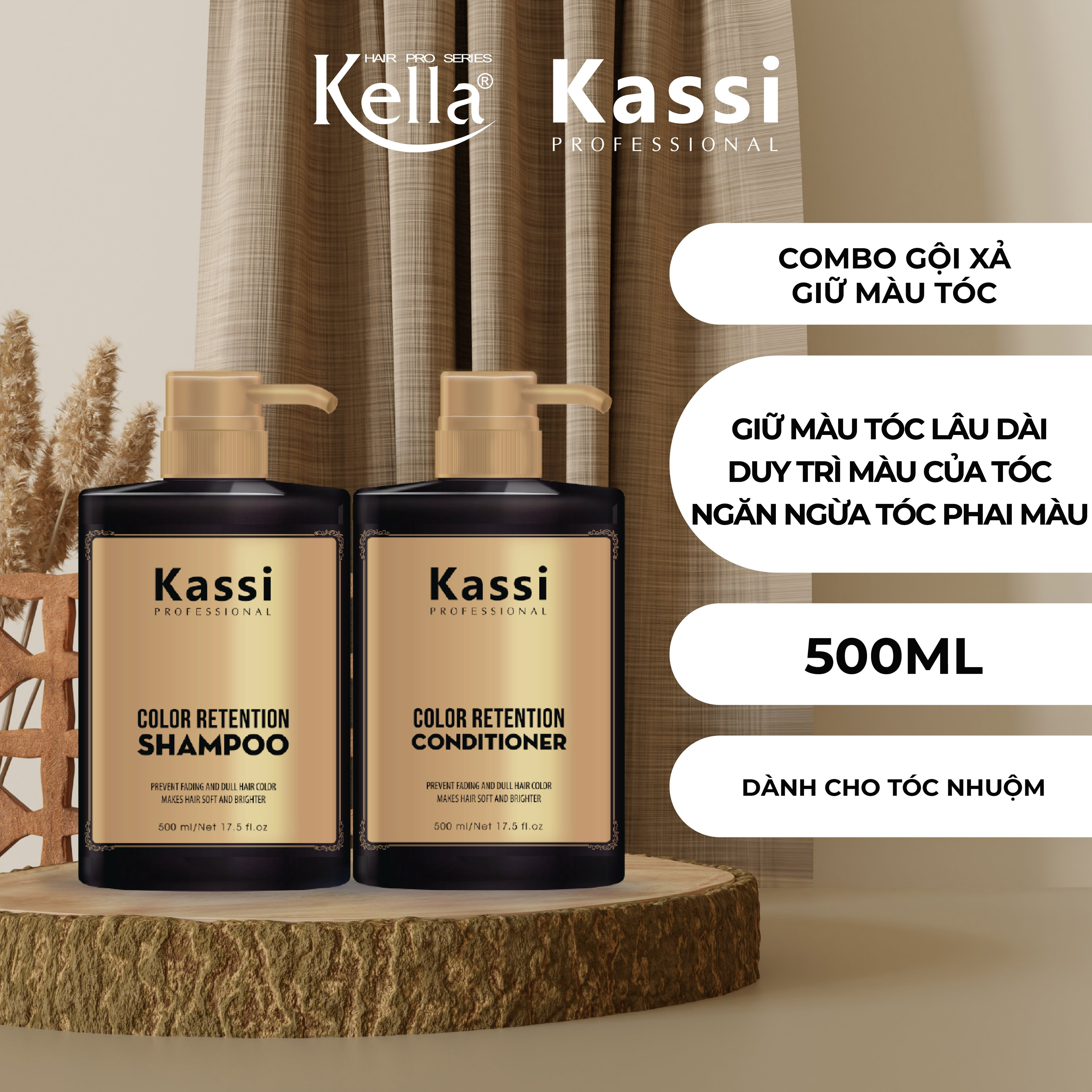 Combo dầu gội xả giữ màu tóc nhuộm Kassi