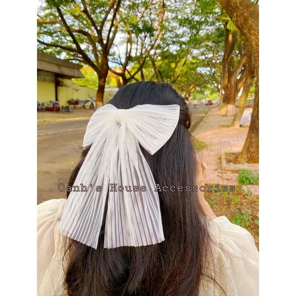 Kẹp nơ voan lưới dập ly tiểu thư