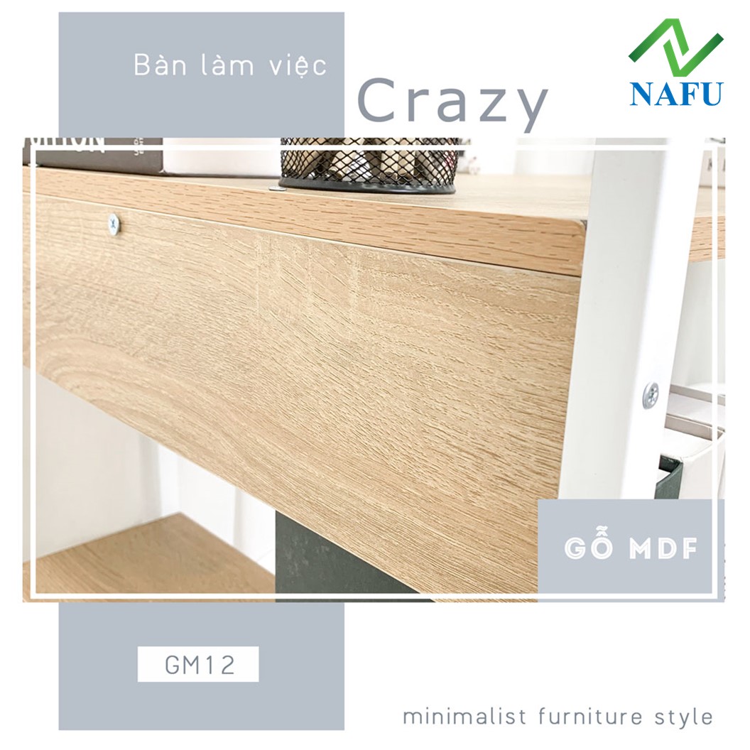 Bàn Học, Bàn Làm Việc Crazy Có Ngăn Để Máy Tính Kết Hợp Giá Sách Thông Minh NAFU GM12