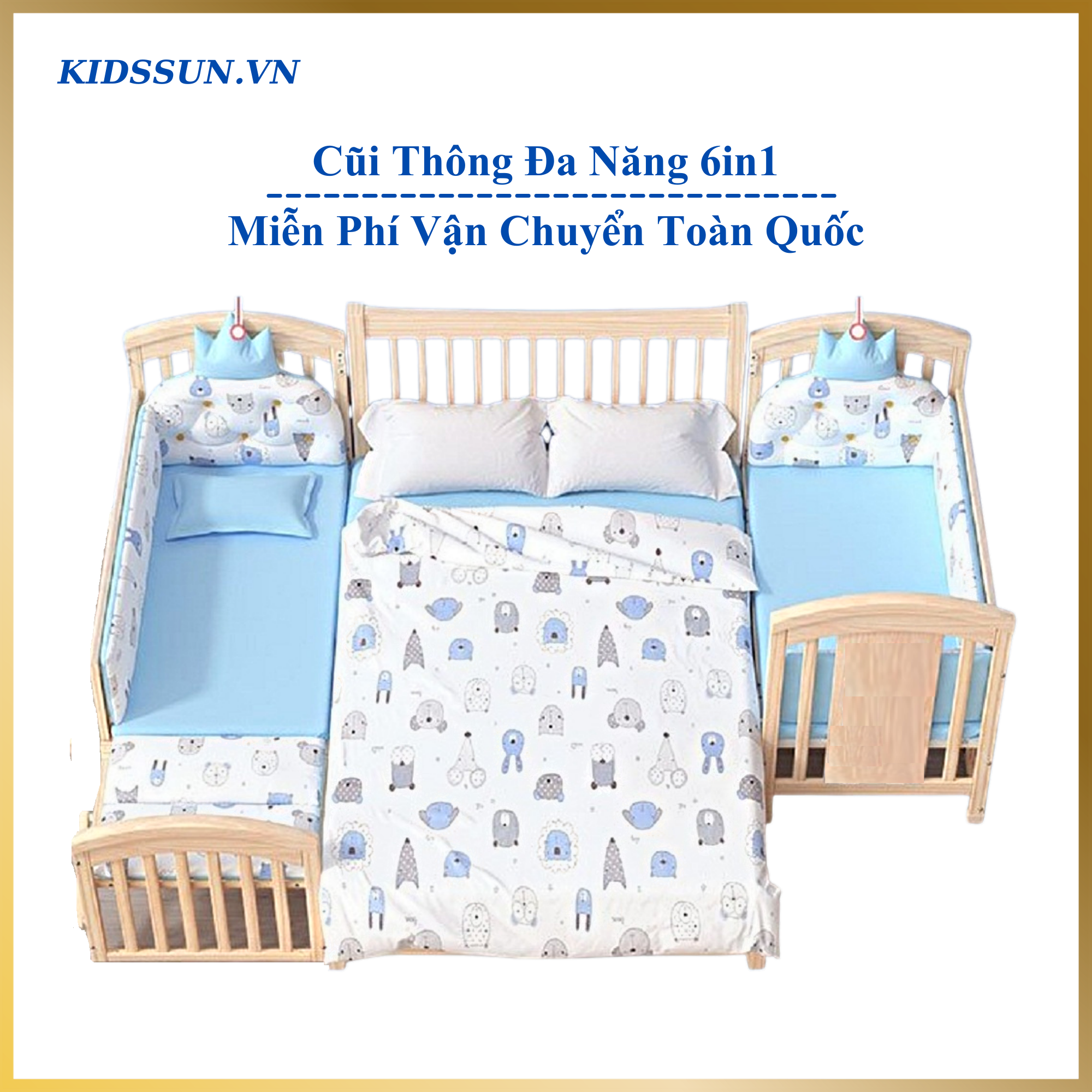 Giường Cũi/ Nôi Cũi Đa Năng Cho Bé 6 Chế Độ Cỡ Lỡn RxDxC (67x120x102) Lọt Lòng 62x114