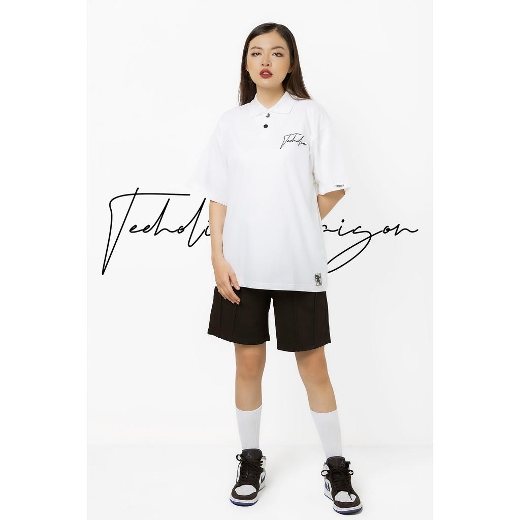 Áo Polo Unisex Form Rộng Thêu Logo TeeHolic Màu Trắng