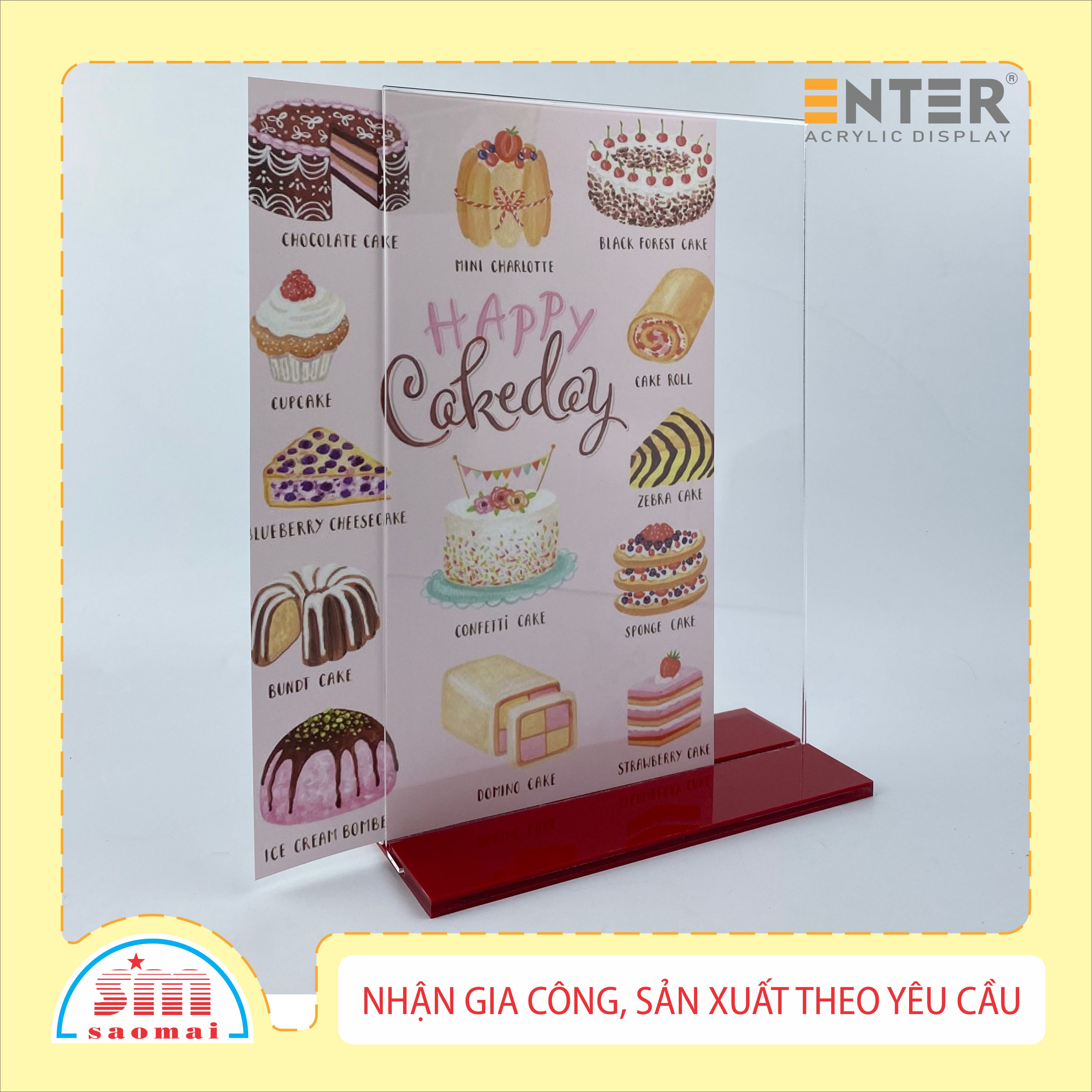 Kệ menu nhà hàng, Standee mica để bàn, Bảng quét mã QR Code, Kệ mica 2 mặt Enter E10 100x150mm đế lùa