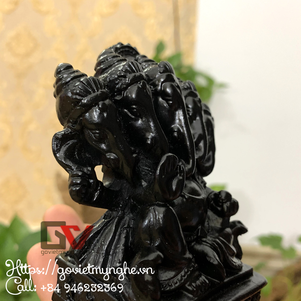 Tượng đá thần voi ganesha 5 đầu - màu đen