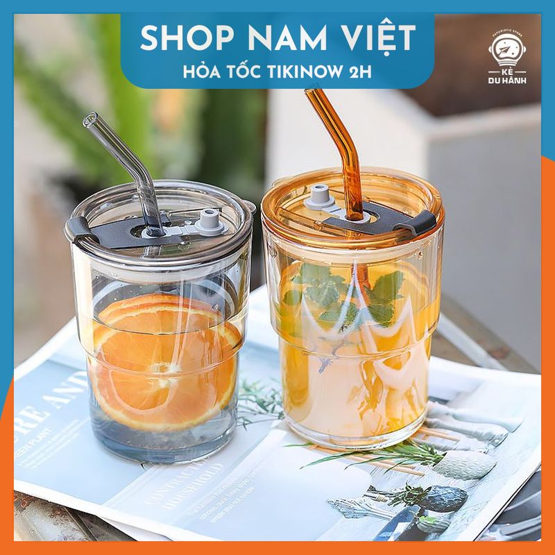 Ly Thủy Tinh 360ml Bọc Da Kèm Ống Hút