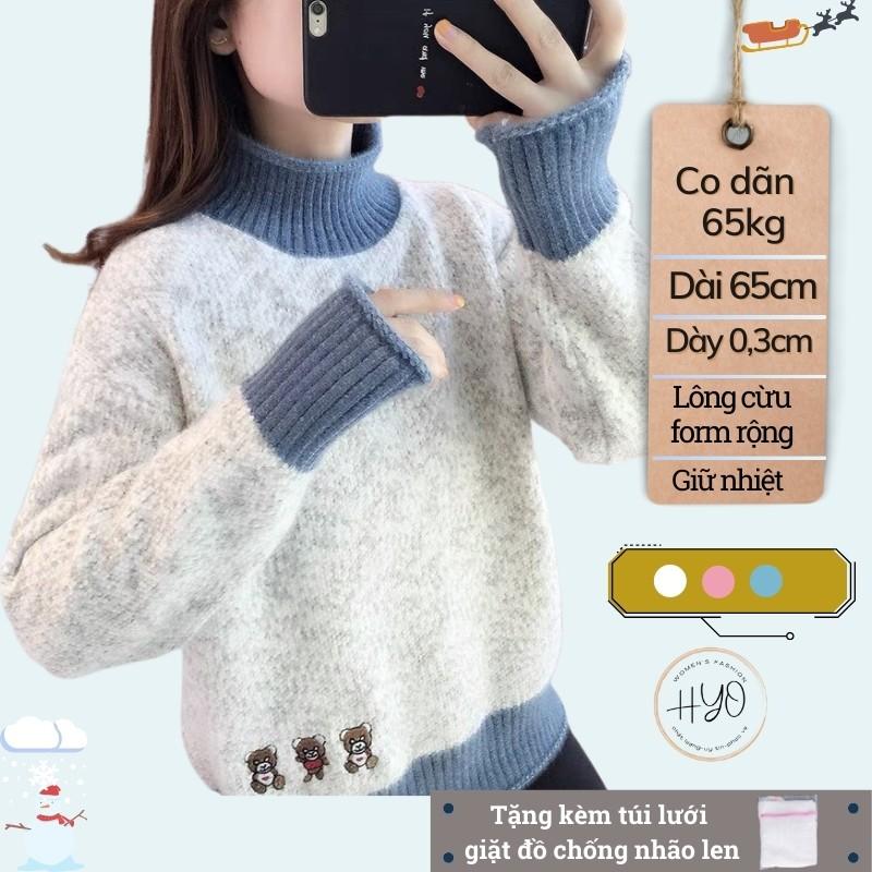 Áo Len Nữ 3 chú gấu Bear Lông Cừu form rộng Hàn Quốc thu đông HYO Quảng Châu