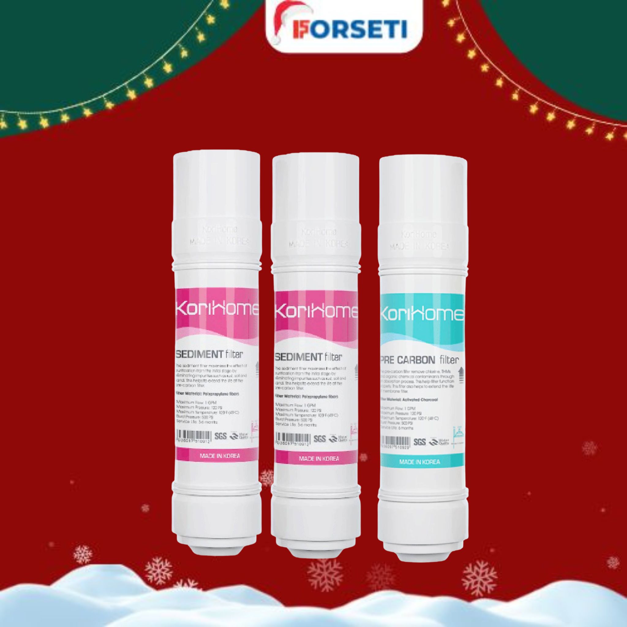 Combo 3 lõi lọc Korihome - 2 lõi Sediment và 1 lõi Pre-cacbon - Hàng chính hãng