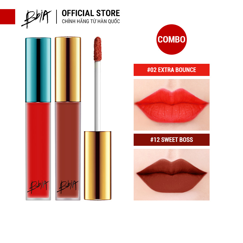 Combo 2 Son Kem Lì Bbia Last Velvet Lip Tint 5g - #02 Extra Bounce và #12 Sweet Boss