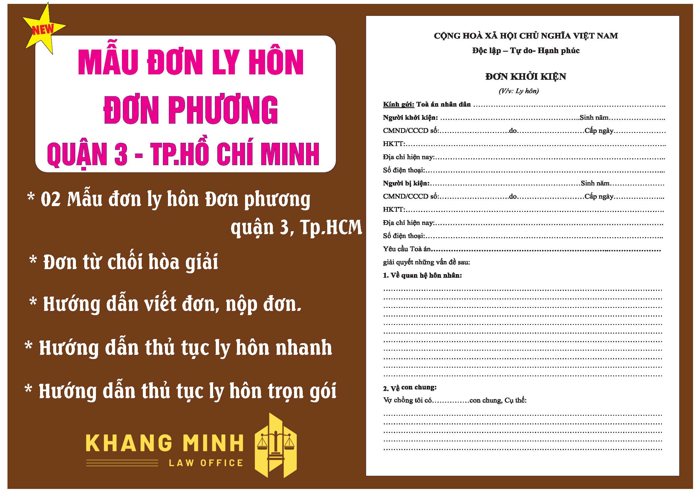 Thủ tục ly hôn đơn hương tại quận 3 + 02 đơn ly hôn đơn phương + 01 hướng dẫn chi tiết