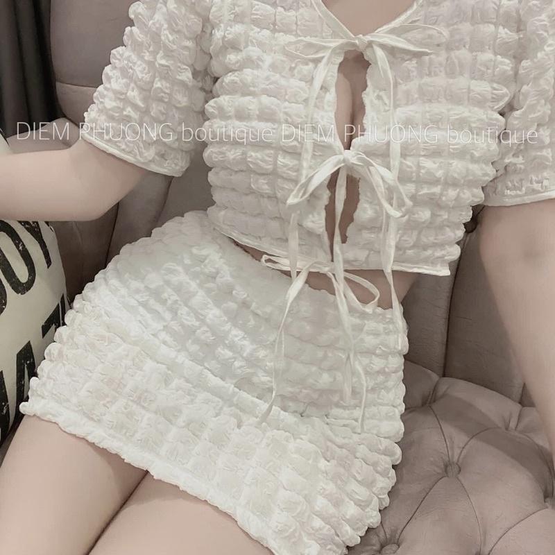 Áo Crt Thắt Dây Nơ Mix Chân Váy Áo Chất Xốp Siêu Xinhh