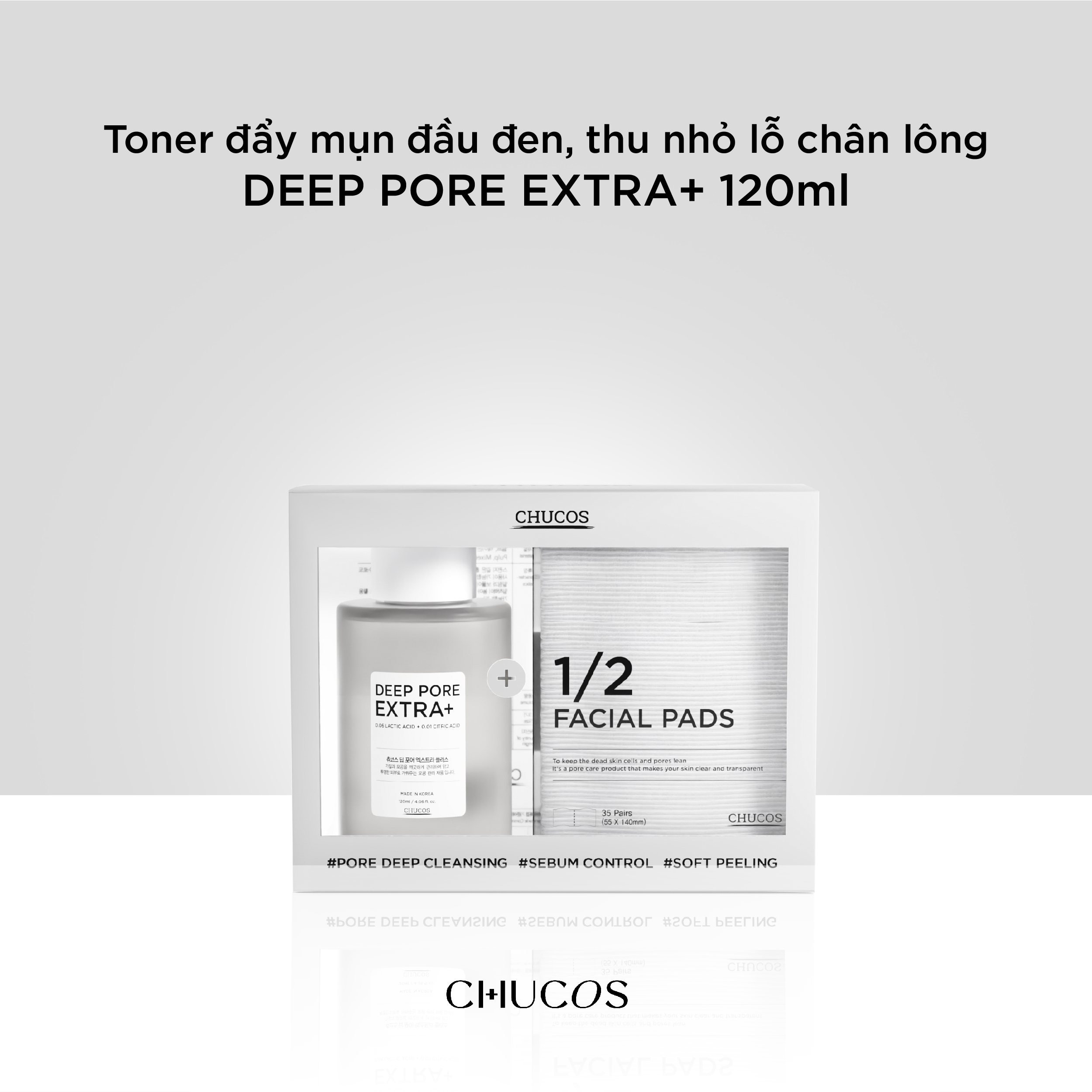 Toner đẩy mụn đầu đen, thu nhỏ lỗ chân lông DEEP PORE EXTRA+ 120ml + 35 miếng cotton ủ mụn