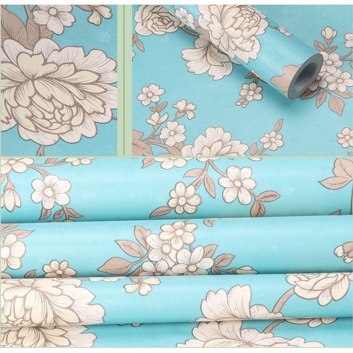 Combo Cuộn 5 Mét Decal giấy dán tường hoa cúc xanh khổ 45cm có keo sẵn