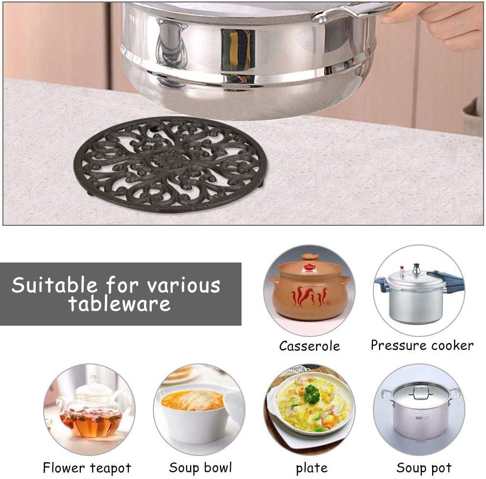 Đế lót ly Gang Trivet chắc chắn Chảo chịu nhiệt Đường kính Trivet 17cm Đế tròn màu đen có chân và hoa văn cổ điển cho nhà bếp Chảo bàn ăn Ấm trà