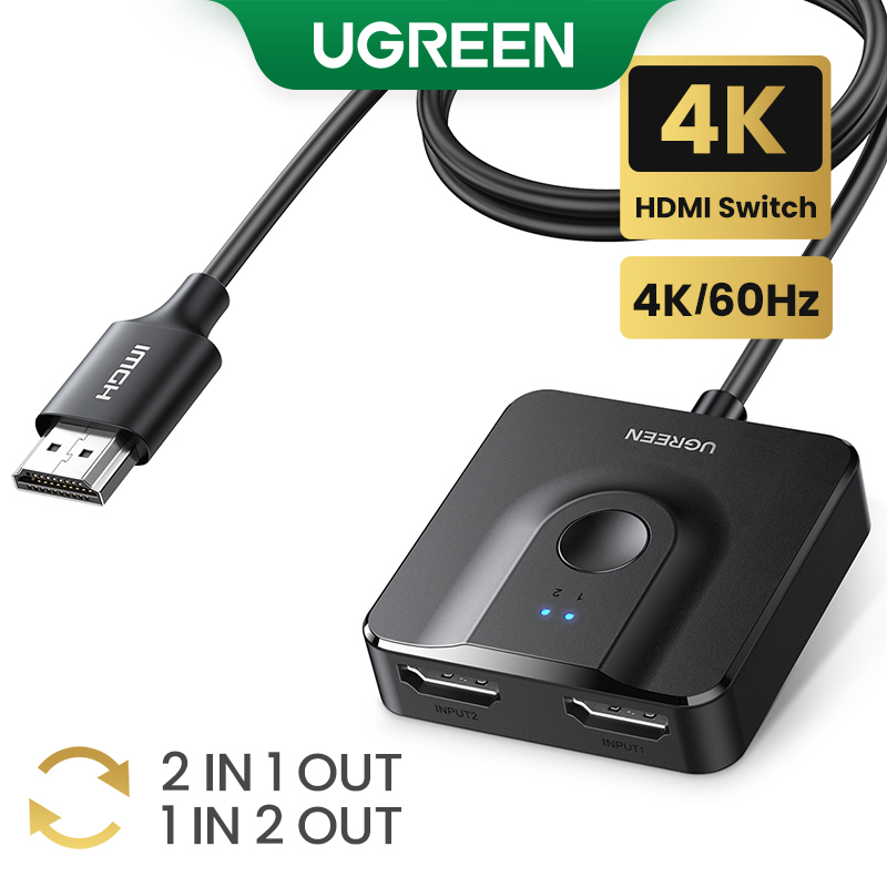 Bộ gộp tín hiệu HDMI 2 vào 1 ra Ugreen 70607 CM311 Switch HDMI 2.0 4K@60Hz ( hỗ trợ 2 chiều,dây đúc liền 1met ) hàng chính hãng