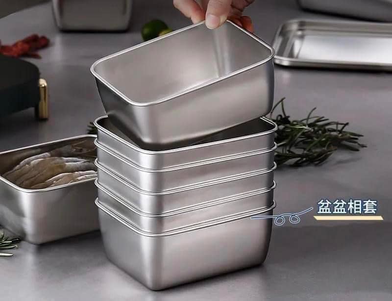Hộp Đựng Thực Phẩm Tủ Lạnh, Đồ Ăn Bằng Inox 304 Có Nắp Nhựa Kèm Theo Tiện Lợi