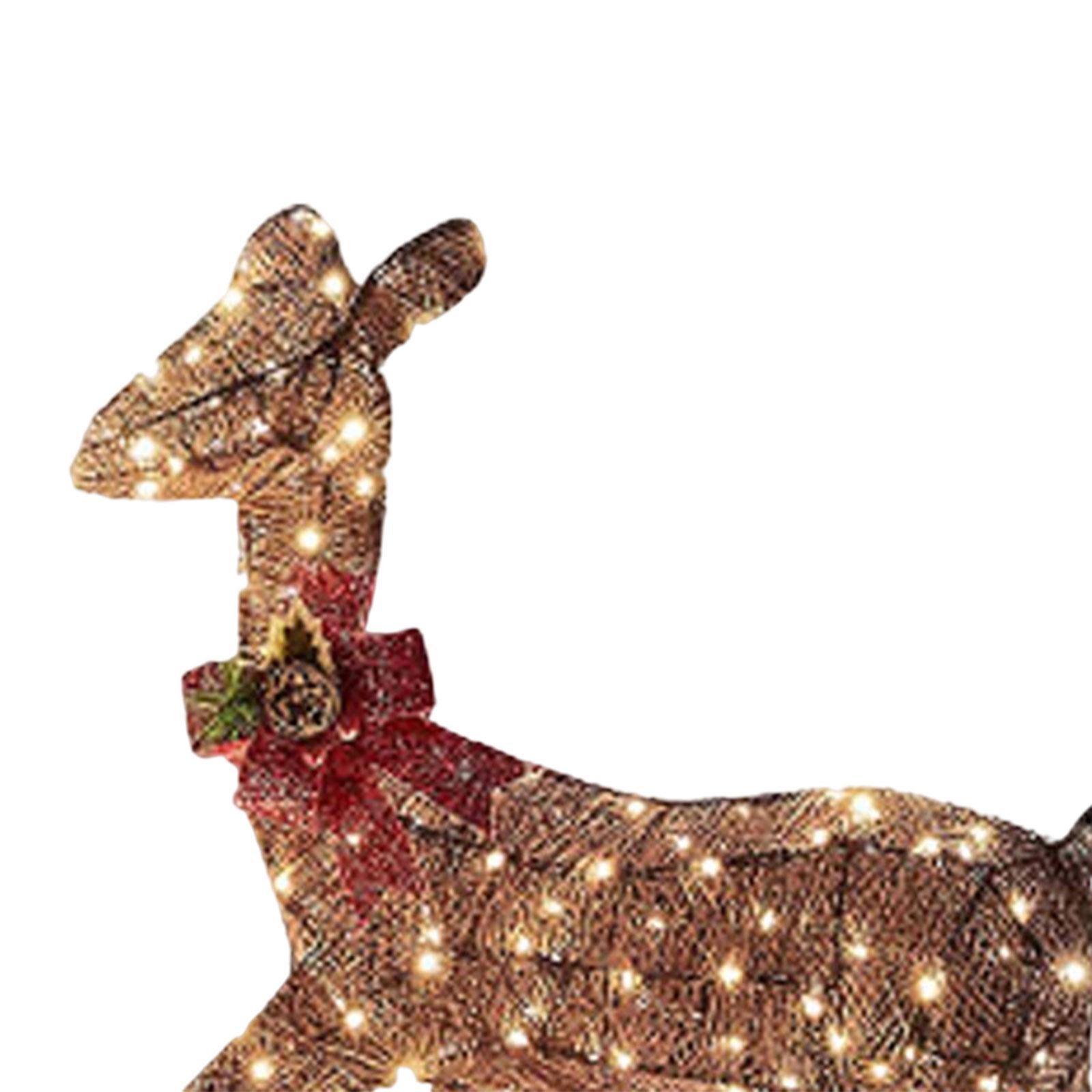 Christmas Lighted Reindeers Decor with Red Bow Ornament Props for Yard Lawn