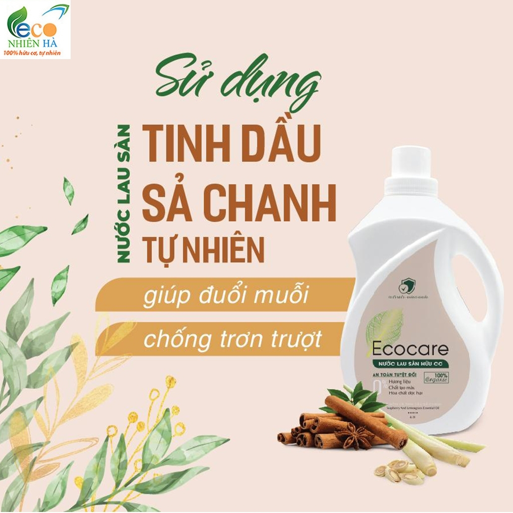 Nước lau sàn ECOCARE 4L tinh dầu thiên nhiên, nước lau nhà đuổi muỗi, chống trượt cho bé