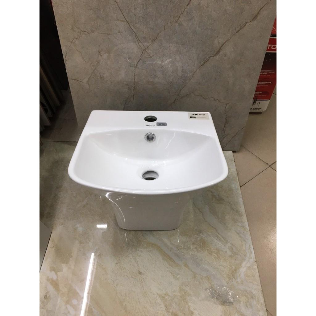 Chậu lavabo rửa mặt treo tường liền chân vuông kích thước nhỏ,  vành mỏng