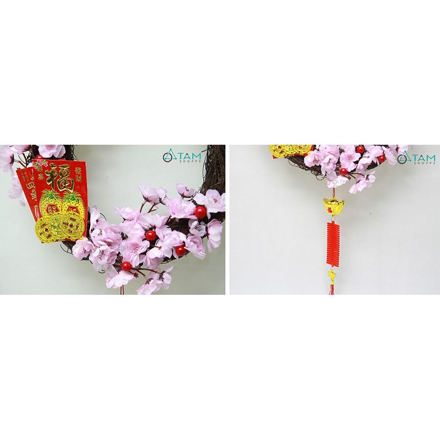 Vòng treo cửa Tết nửa vòng hoa mai đào ĐK 40cm T-VTC-17
