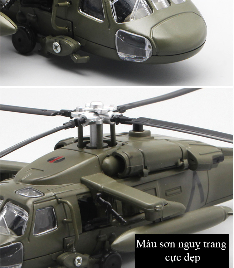 Mô hình máy bay trực thăng UH-60 Black Hawk bằng hợp kim có nhạc và đèn chạy cót