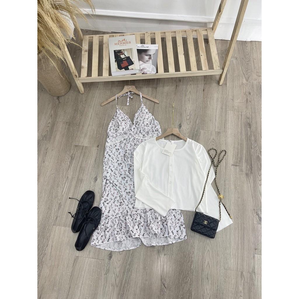 set váy hoa 2 dây cúp ngực kèm áo khoác cực xinh Chất đũi tàu siu mềm mát - Áo cardigan len mỏng nữ ️ ️