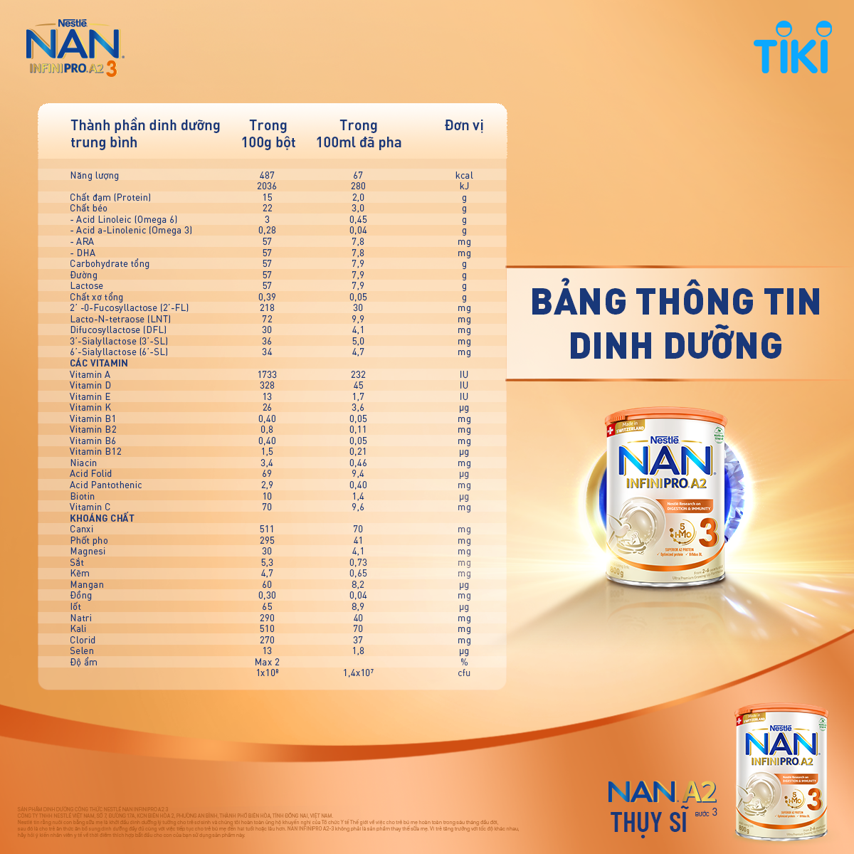 Sữa bột NAN INFINIPRO A2 Thụy Sĩ 3 800g với đạm quý A2 tiêu hóa tốt sau 7 ngày và 5HMO tăng cường đề kháng