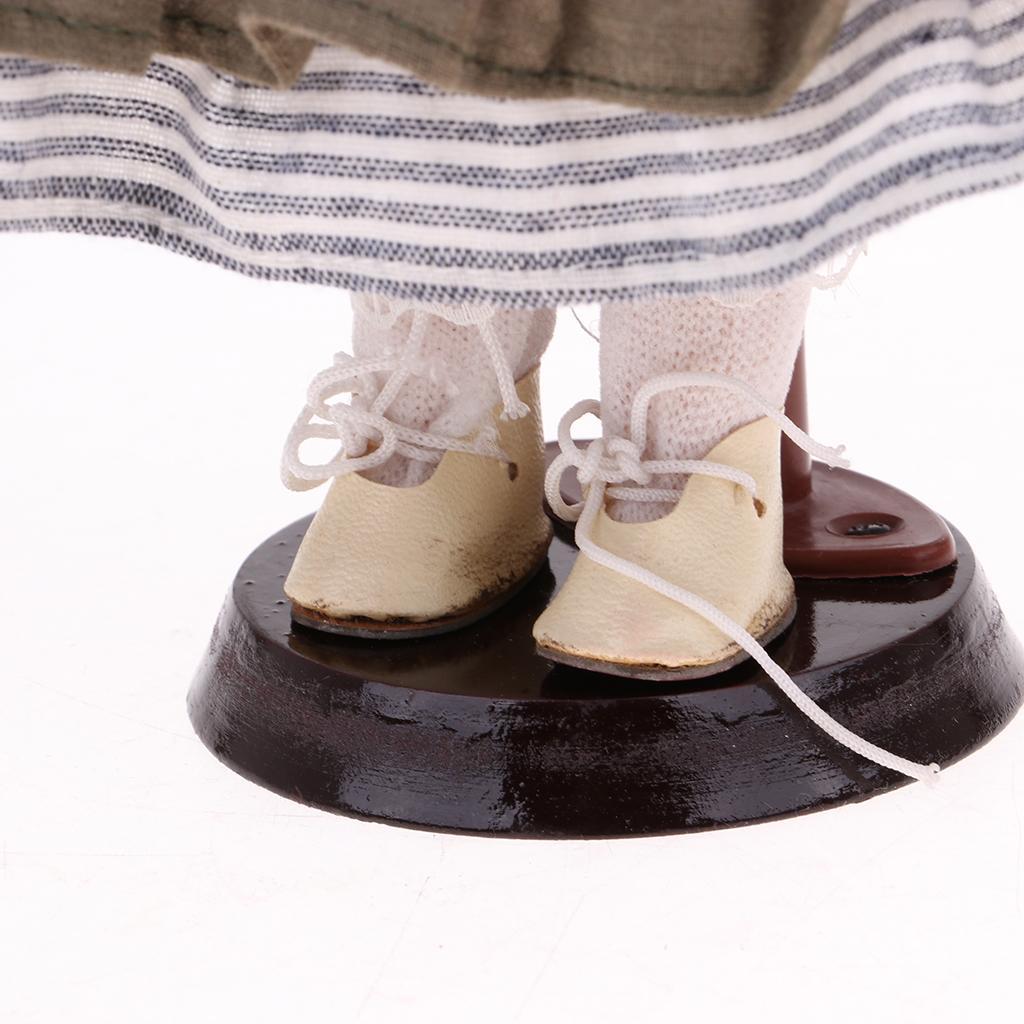 2x Lovely Porcelain Girl Doll People Figure with Gray Clothes Hat Set Gift