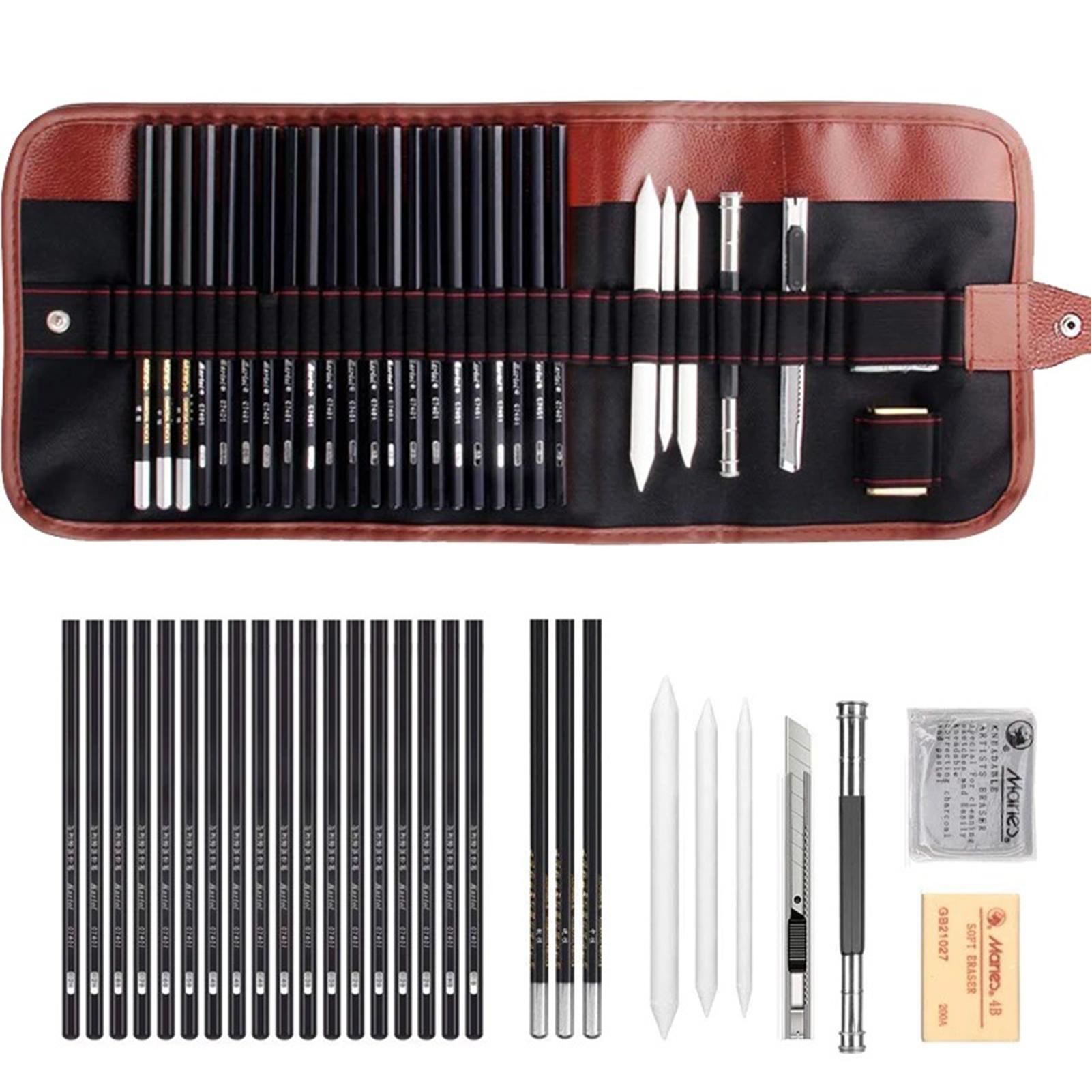 29/30PCS Pencil Set Draw Sketching Charcoal Pencil Art Professional Art Supplies with Storage Bag Portrait Drawing Tool