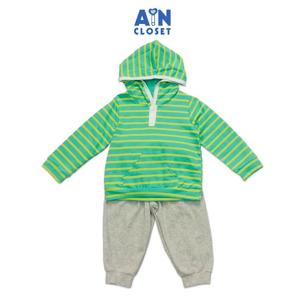 Bộ quần áo dài có nón unisex họa tiết Kẻ xanh vàng quần xám thun da cá - AICDBGMBTLIA - AIN Closet