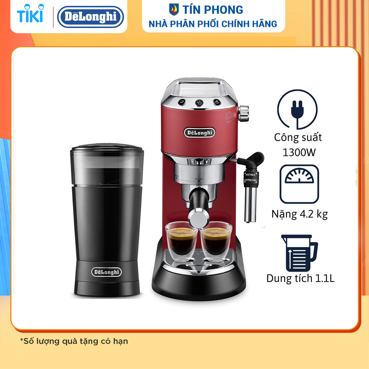 Combo máy pha và máy xay cafe Delonghi EC685 + KG200 - Hàng chính hãng
