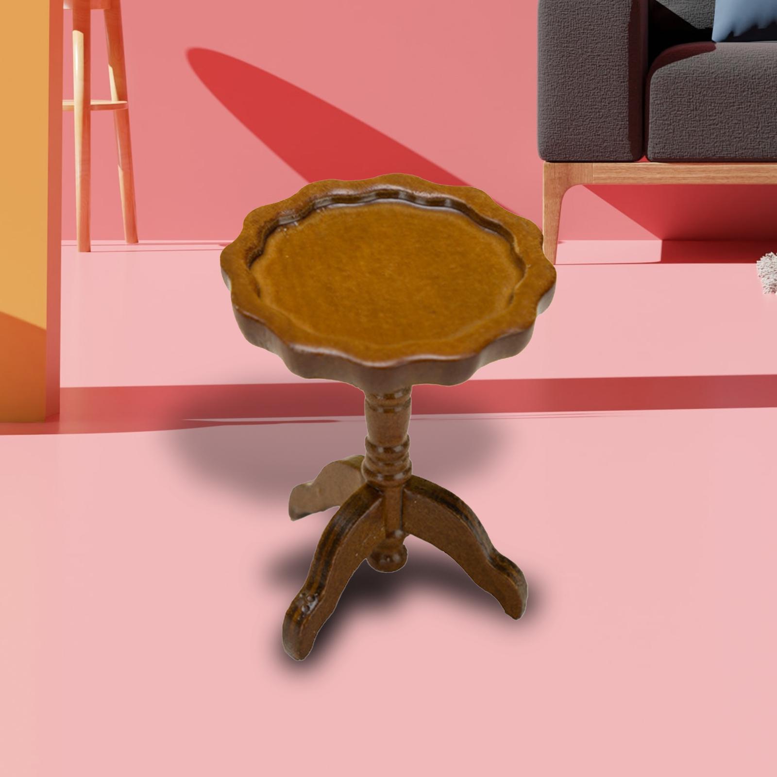 1:12 Scale Miniature Dollhouse Table Accessories Wooden Tea Table Model Crafts for Pretend Play Decor DIY Scene Children Toy Dolls House
