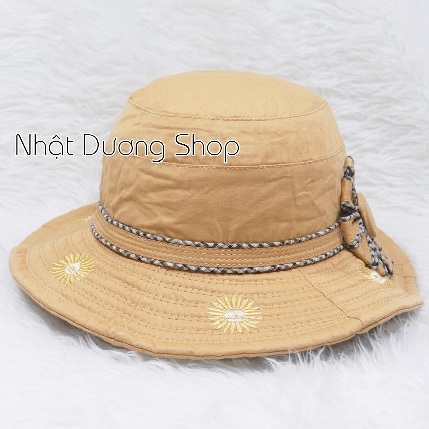 Nón Bo nữ Vành 7cm được gắn hoa tròn lớn kết hợp thêu hoa xung quanh vành nón- Chất liệu cotton cao cấp