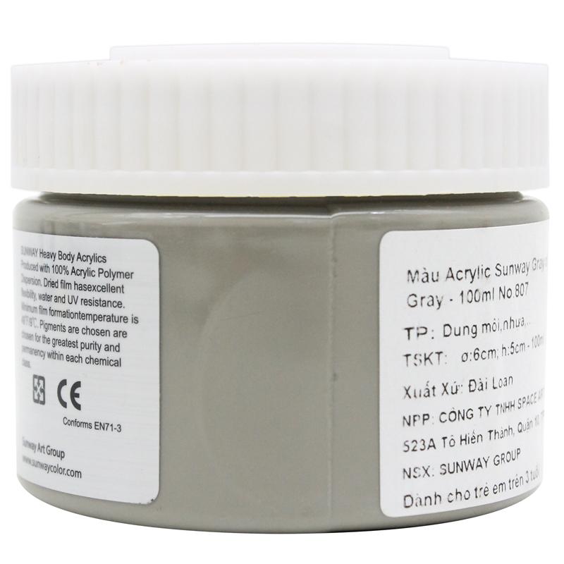 Tuýp Màu Vẽ Acrylic 100 ml - Sunway No.807 - Gray of Gray