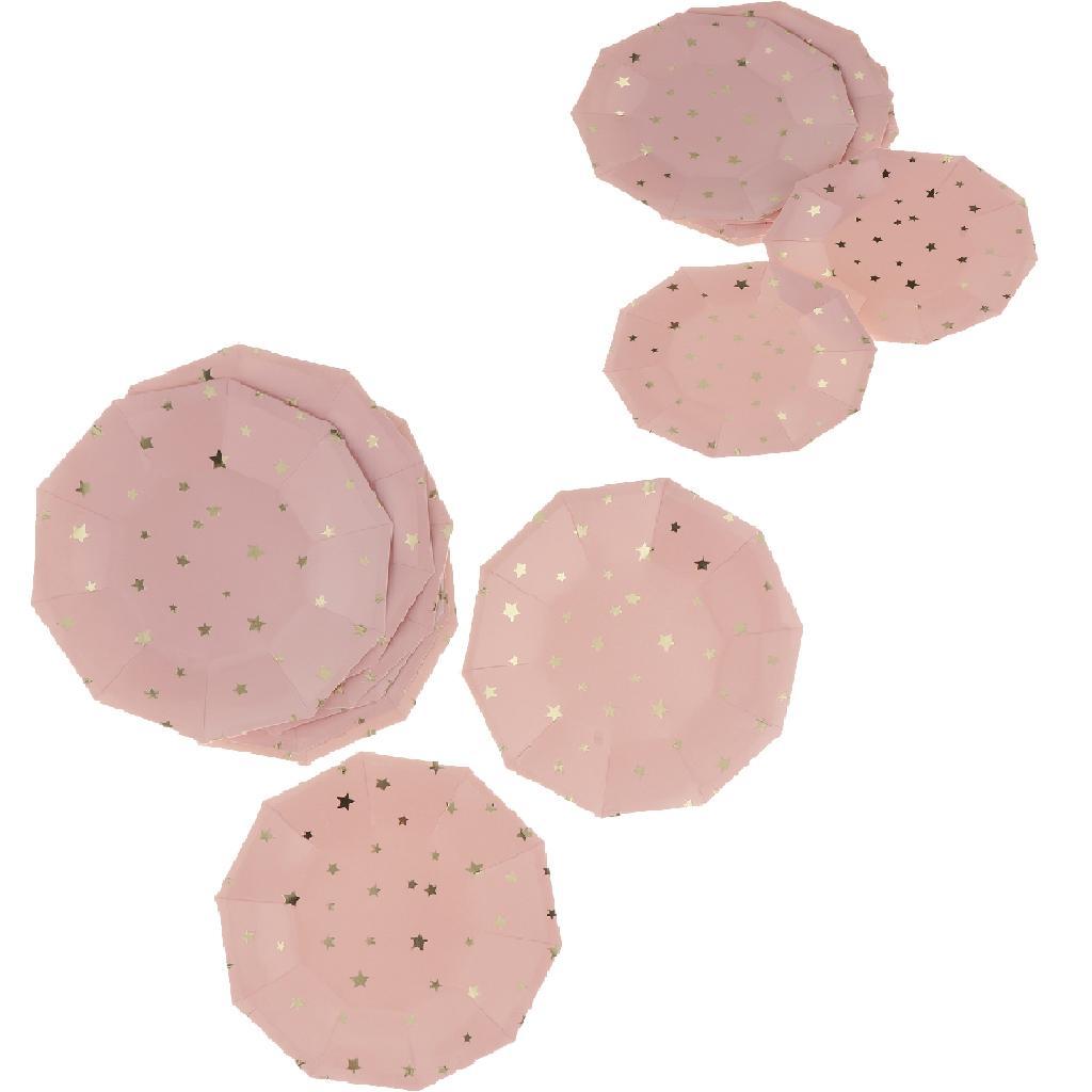 8 Pieces Gilding Star Paper Plate Disposable Birthday Cake Tray Pink
