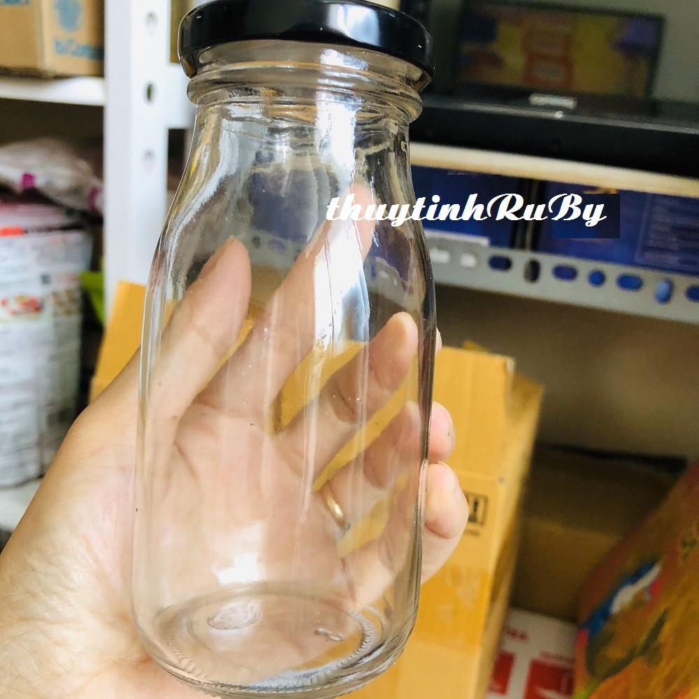 Chai thủy tinh đựng sữa 200ml nắp thiếc, Bình nước thủy tinh