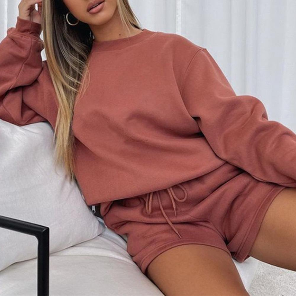Lông Cừu Dày 2 Bộ Phụ Nữ Dài Tay Áo Áo Phù Hợp Với Dây Kéo Thể Thao Cotton Cổ Ngắn Bộ